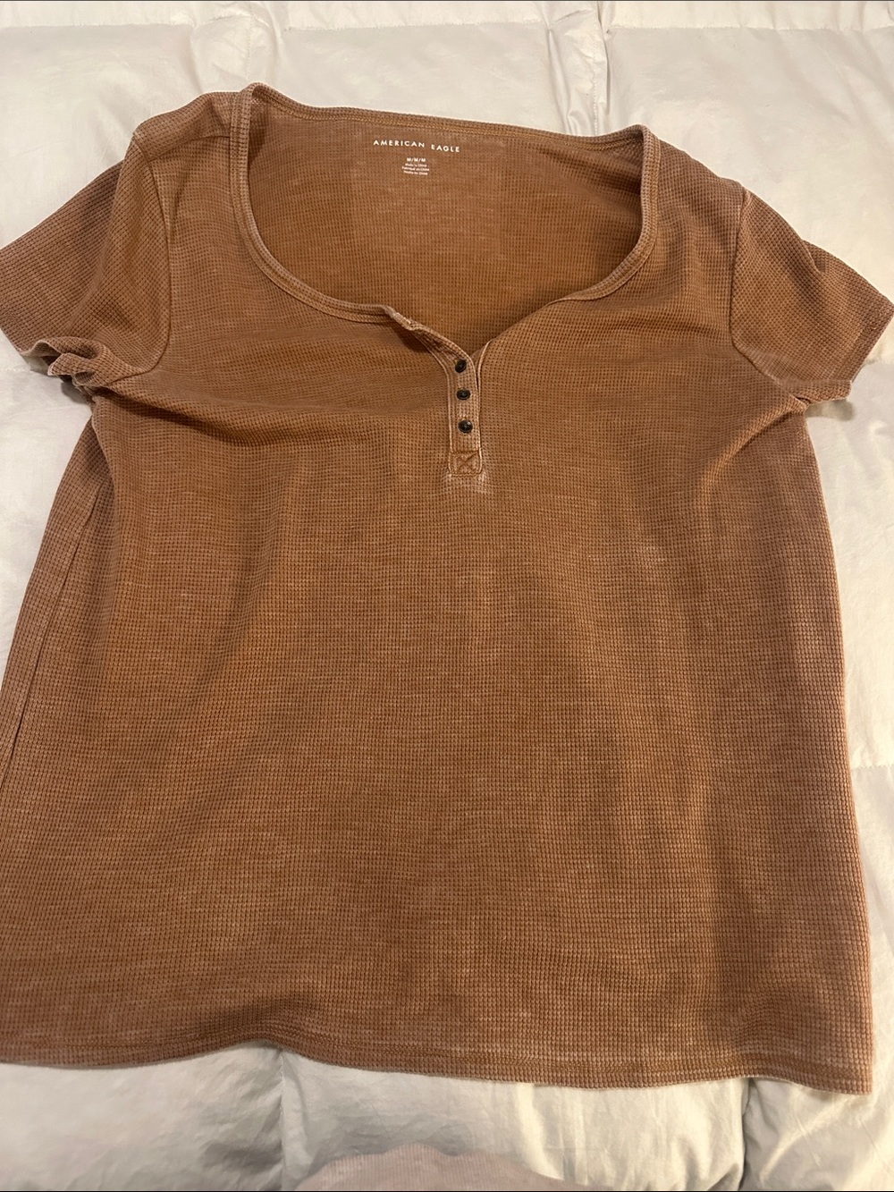 American Eagle Outfitters Short Sleeve Waffle Henley Top in Brown